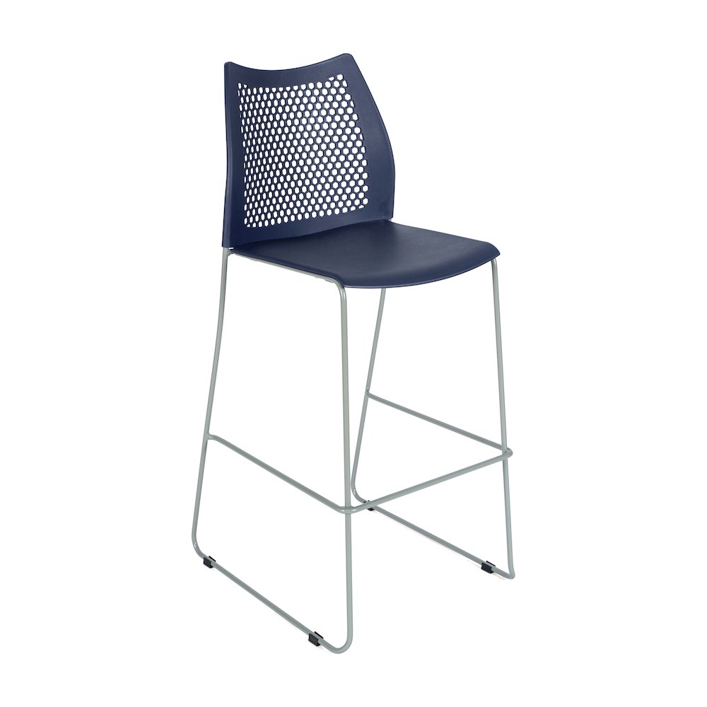 Navy Stack Bar Stool with Air-Vent Back and Gray Powder Coated Sled Base