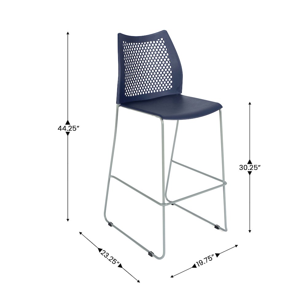 Navy Stack Bar Stool with Air-Vent Back and Gray Powder Coated Sled Base
