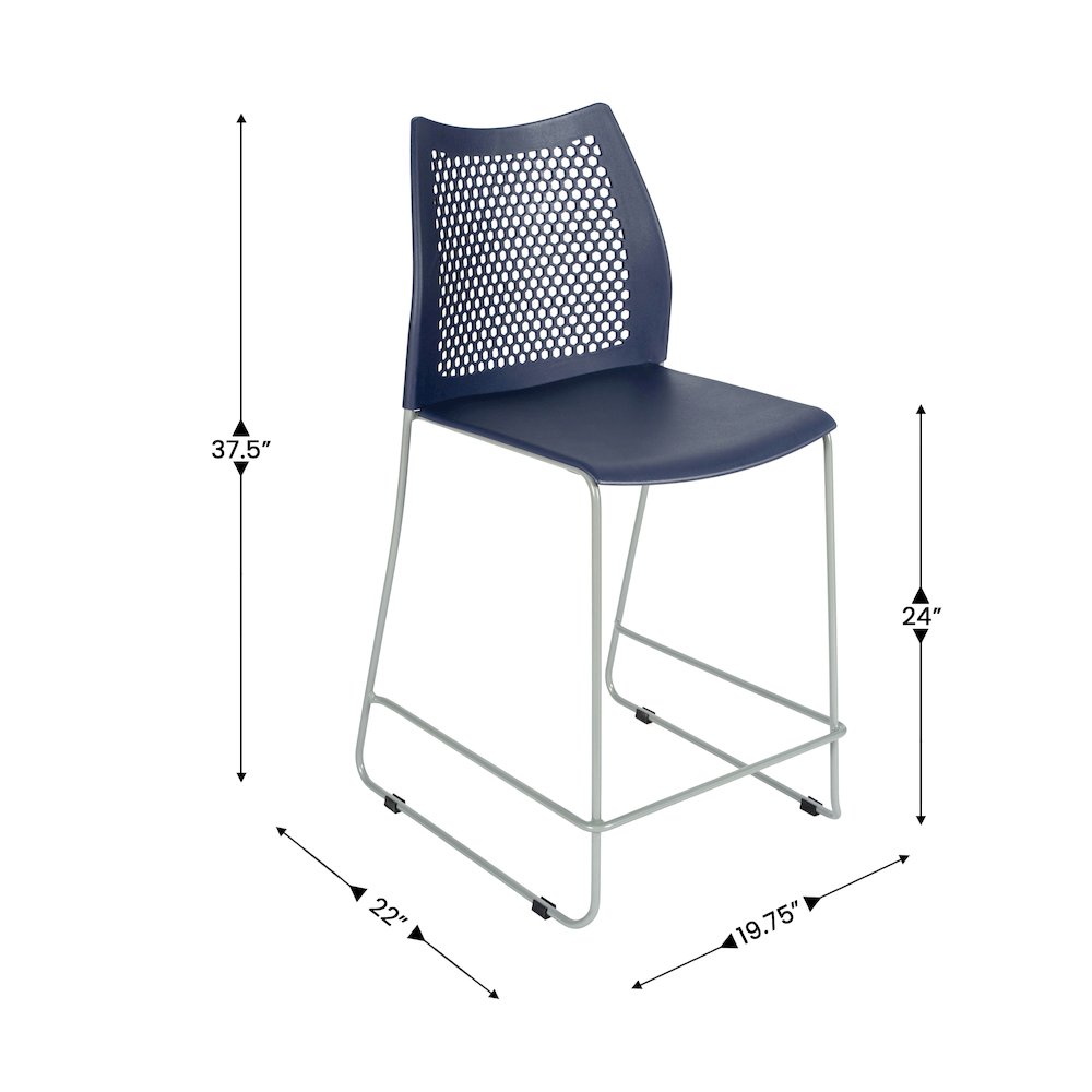 Navy Stack Counter Stool with Air-Vent Back and Gray Powder Coated Sled Base