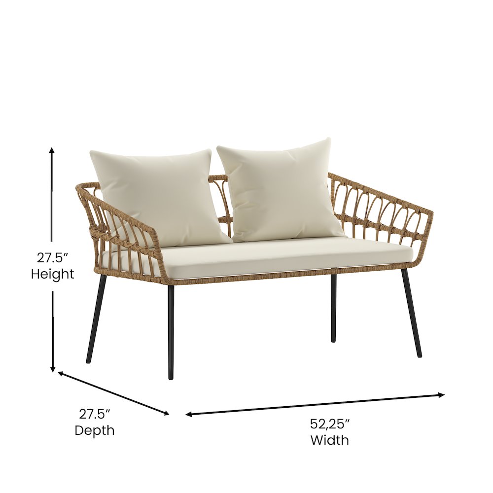 4 Piece Rope Patio Conversation Set with Coffee Table and Cushions