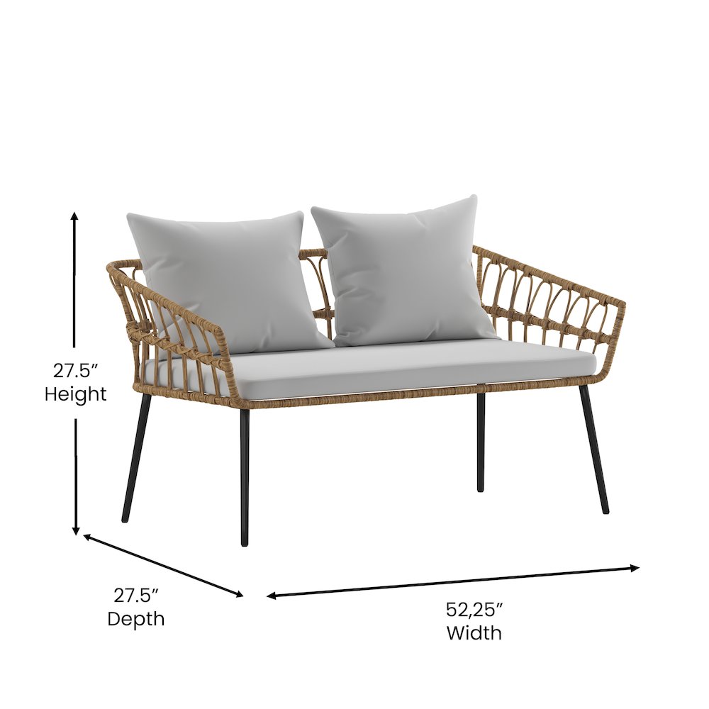 4 Piece Rope Patio Conversation Set with Coffee Table and Gray Cushions