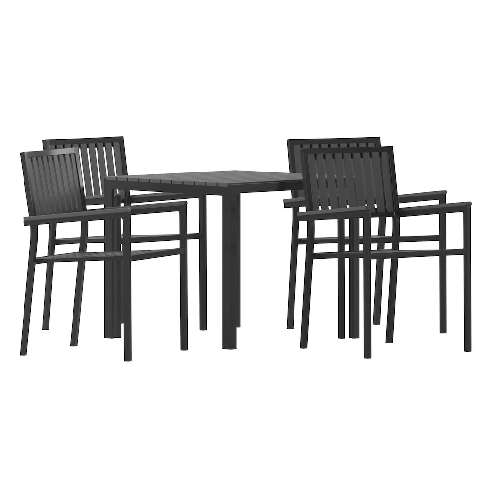 5 Piece Table and Chairs with Black Poly Resin Slatted Backs and Seats