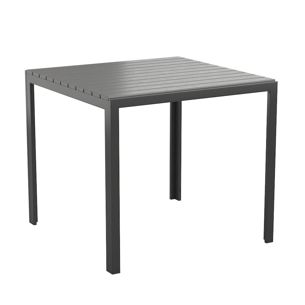 Black Steel Patio Dining Table for 4 with Black Poly Resin Slatted Top