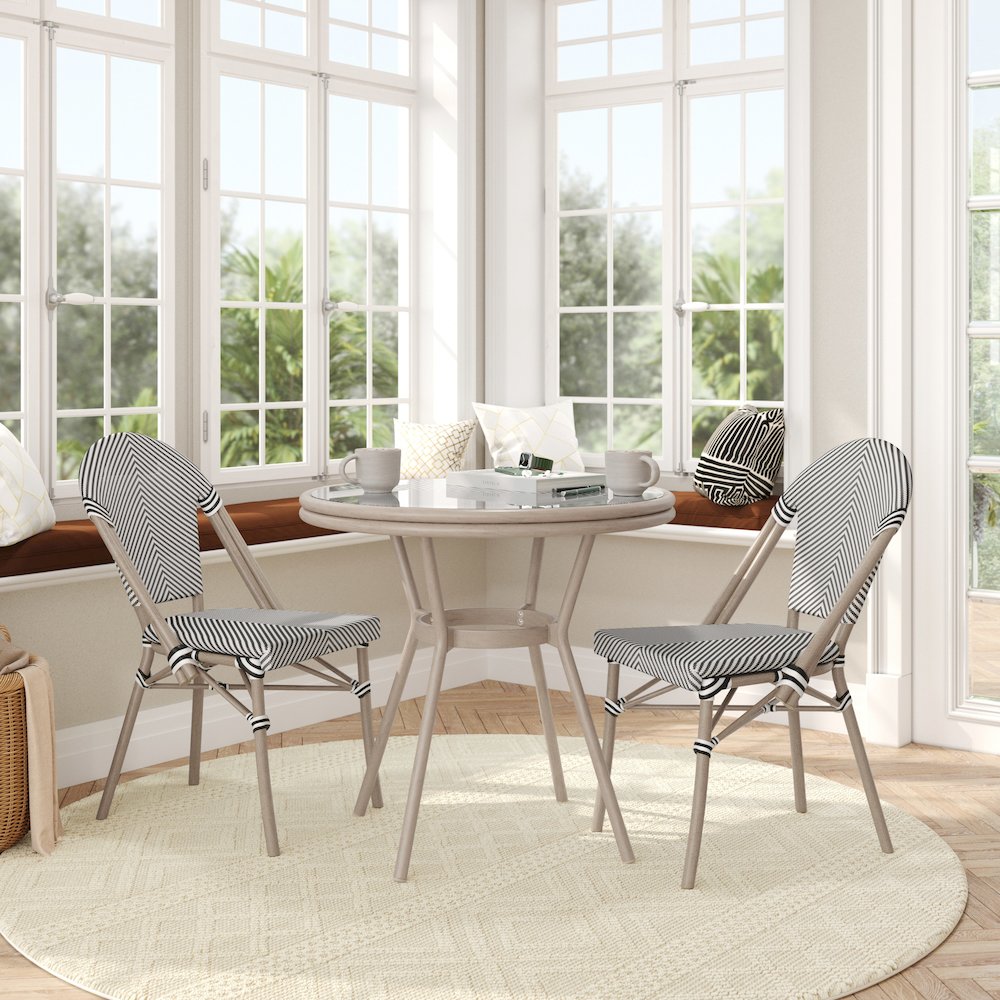 Glass Top with 2 Stack Chairs