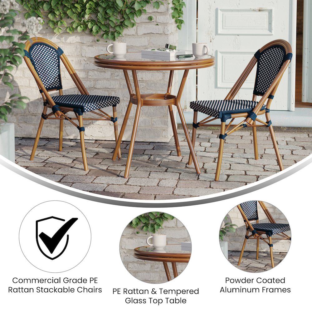 Navy & White Rattan/Natural Frame