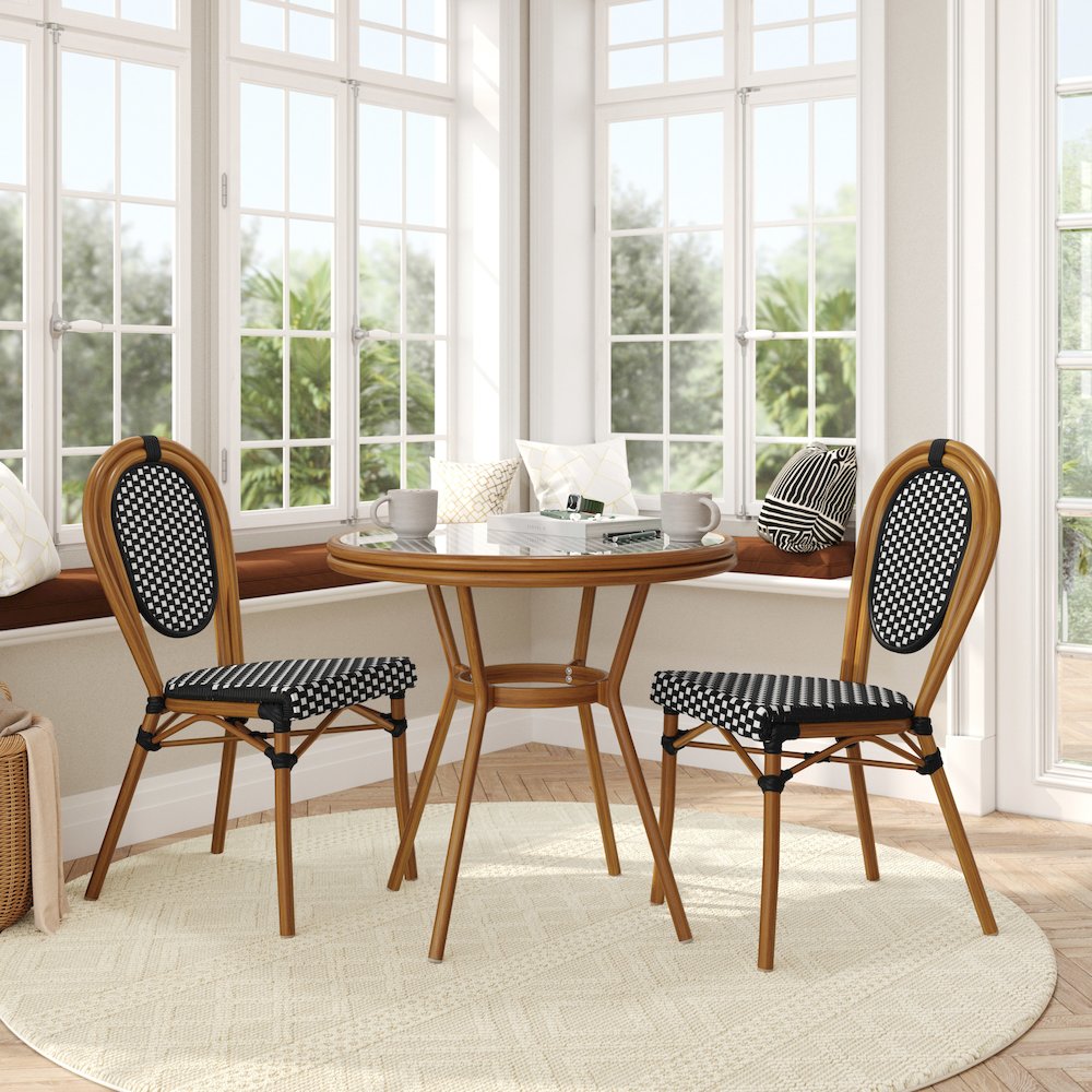 Glass Top with 2 Stack Chairs