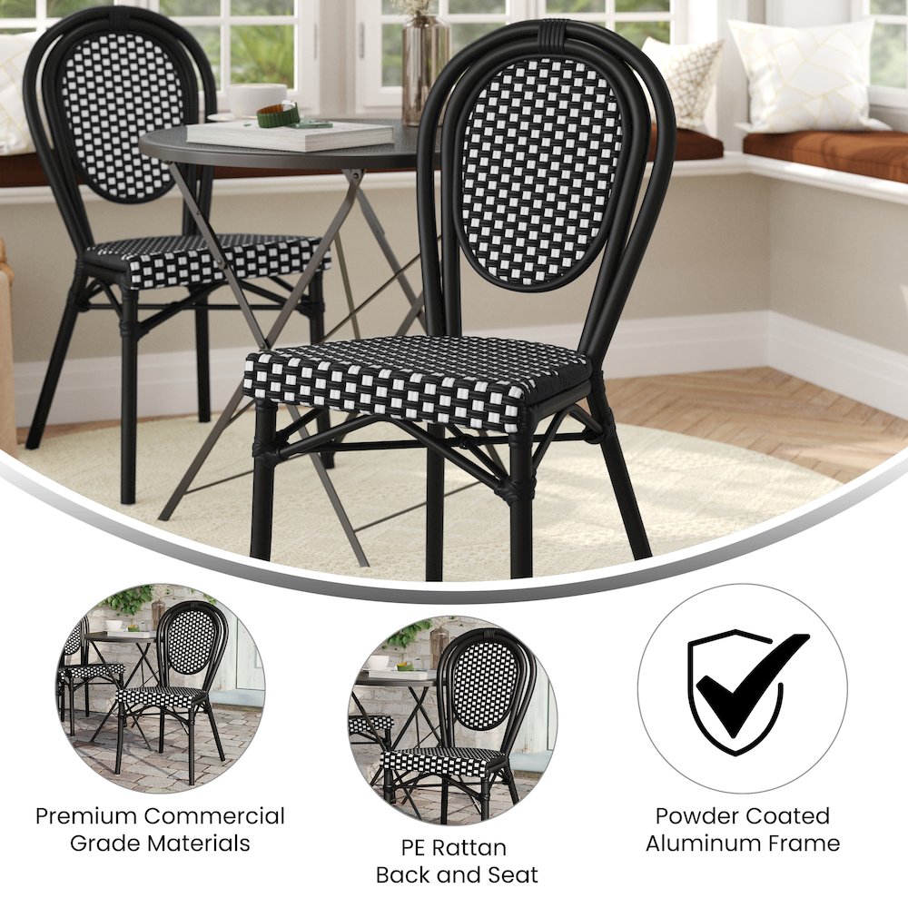 Black and White PE Rattan and Black Aluminum Frame