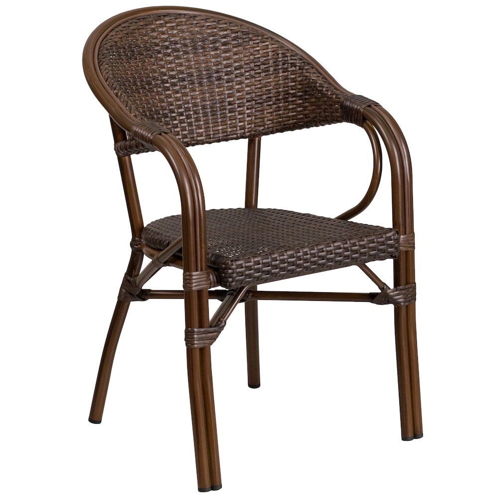 o Cocoa Rattan Restaurant Patio Chair with Bamboo-Aluminum Frame