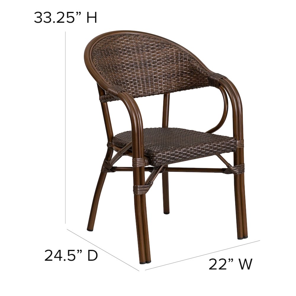 o Cocoa Rattan Restaurant Patio Chair with Bamboo-Aluminum Frame