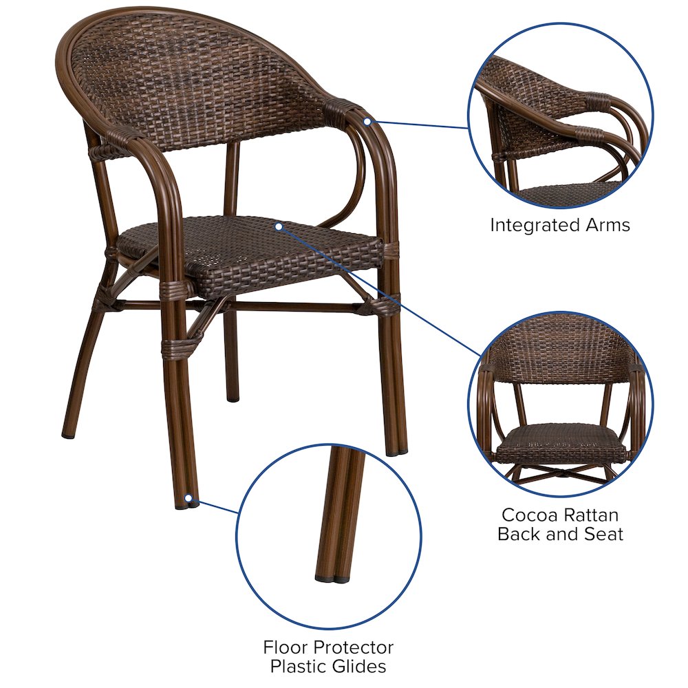 o Cocoa Rattan Restaurant Patio Chair with Bamboo-Aluminum Frame