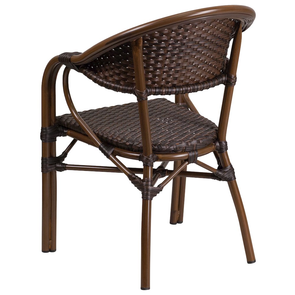 o Dark Brown Rattan Restaurant Patio Chair with Red Bamboo-Aluminum Frame