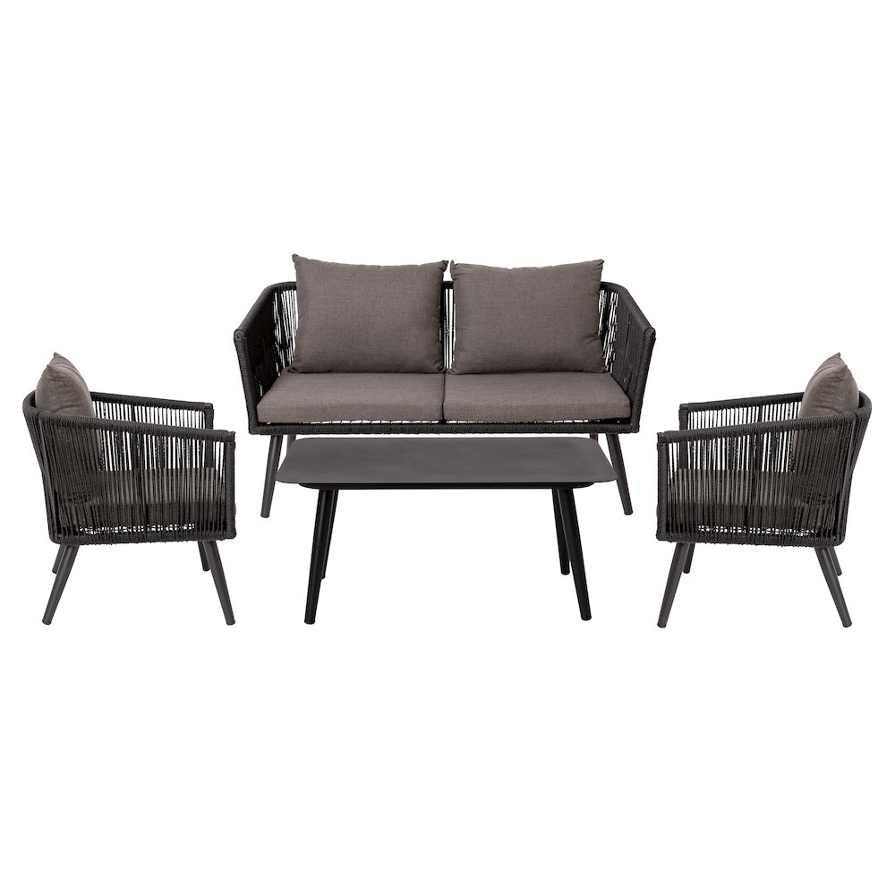 Black 4-Piece Woven Conversation Set with Gray Zippered Removable Cushions