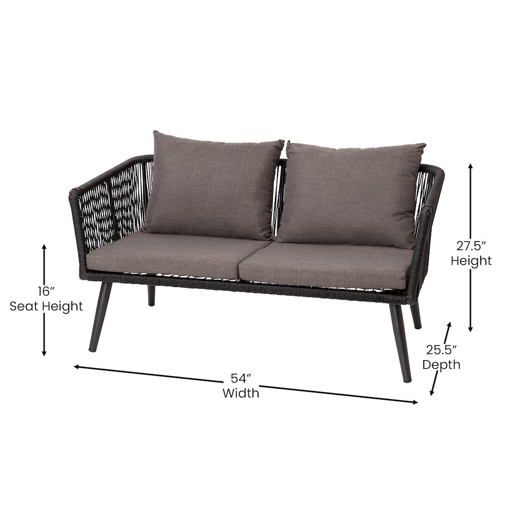 Black 4-Piece Woven Conversation Set with Gray Zippered Removable Cushions