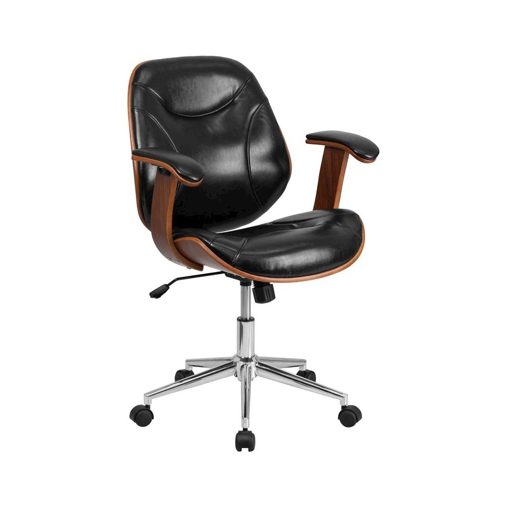 Mid-Back Black Executive Ergonomic Wood Swivel Office Chair with Arms