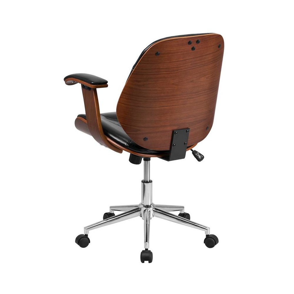 Mid-Back Black Executive Ergonomic Wood Swivel Office Chair with Arms