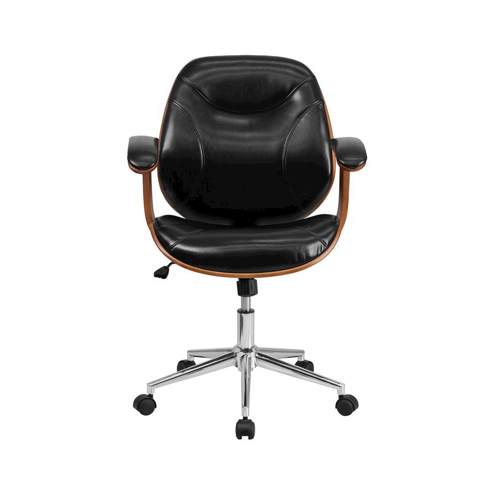Mid-Back Black Executive Ergonomic Wood Swivel Office Chair with Arms