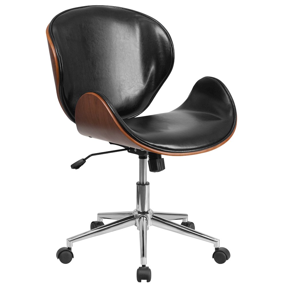 Mid-Back Walnut Wood Conference Office Chair in Black LeatherSoft
