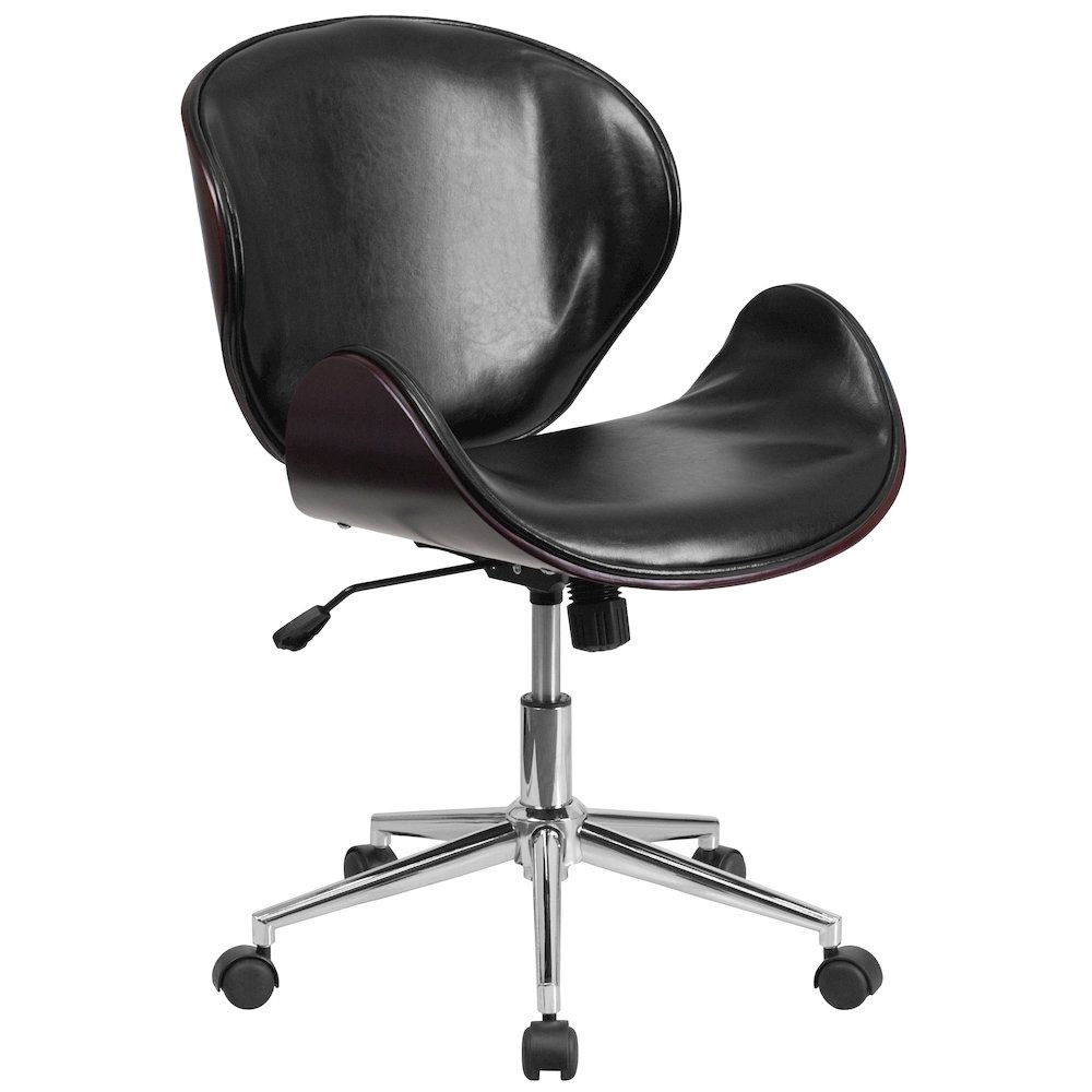 Mid-Back Mahogany Wood Conference Office Chair in Black LeatherSoft