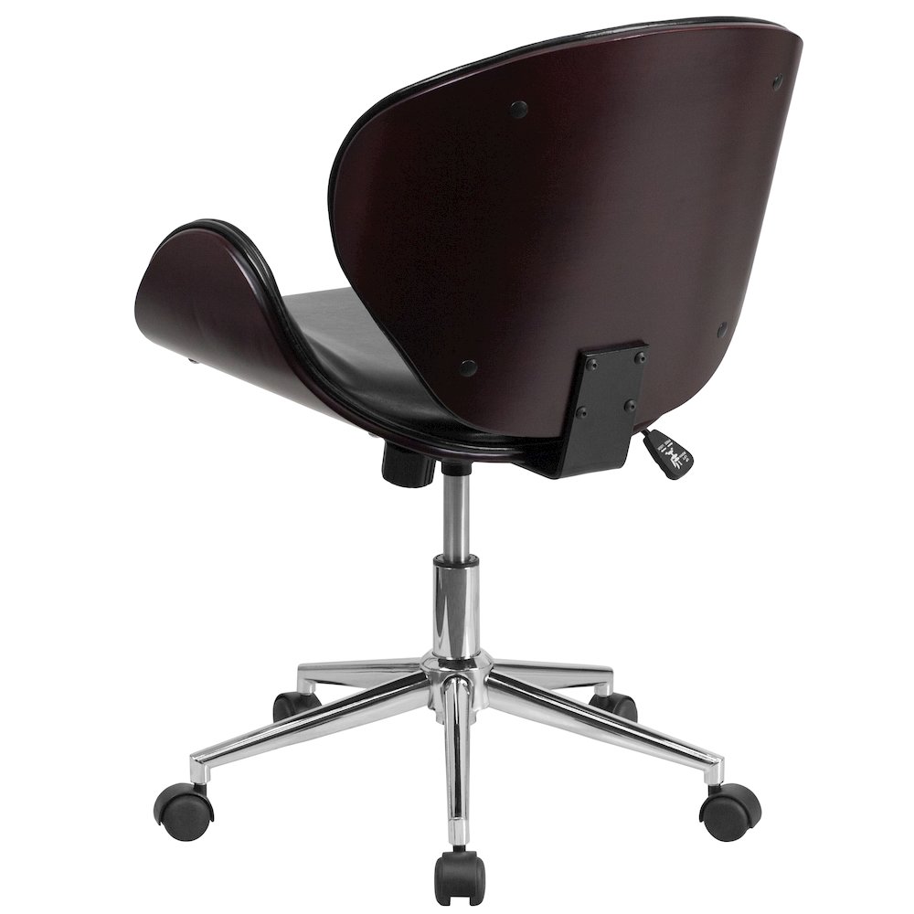 Mid-Back Mahogany Wood Conference Office Chair in Black LeatherSoft