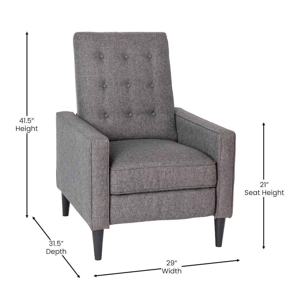 Fabric Upholstered Button Tufted Pushback Recliner in Gray for Residential