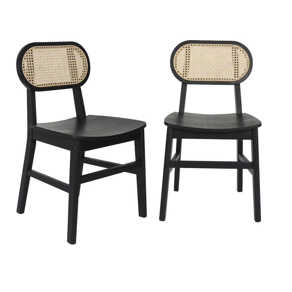 Set of 2 Cane Rattan Dining and Event Chairs with Solid Wood Frame and Seat