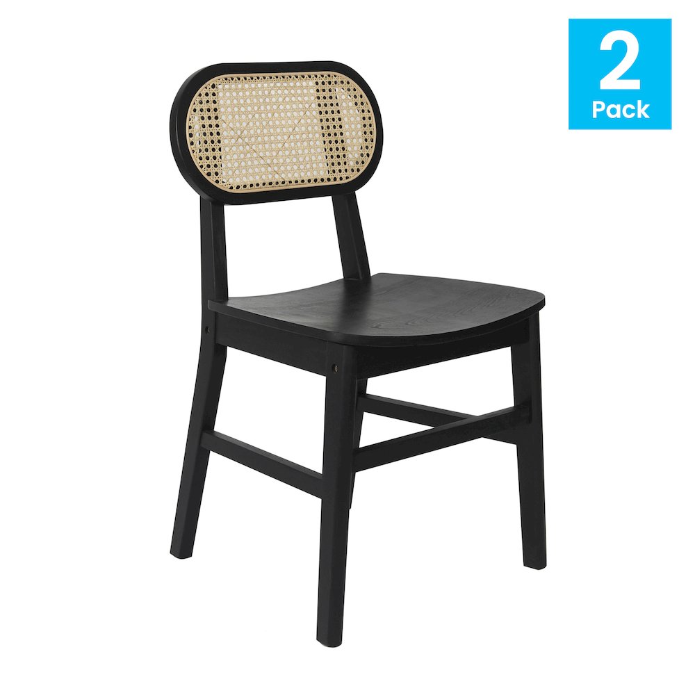 Set of 2 Cane Rattan Dining and Event Chairs with Solid Wood Frame and Seat