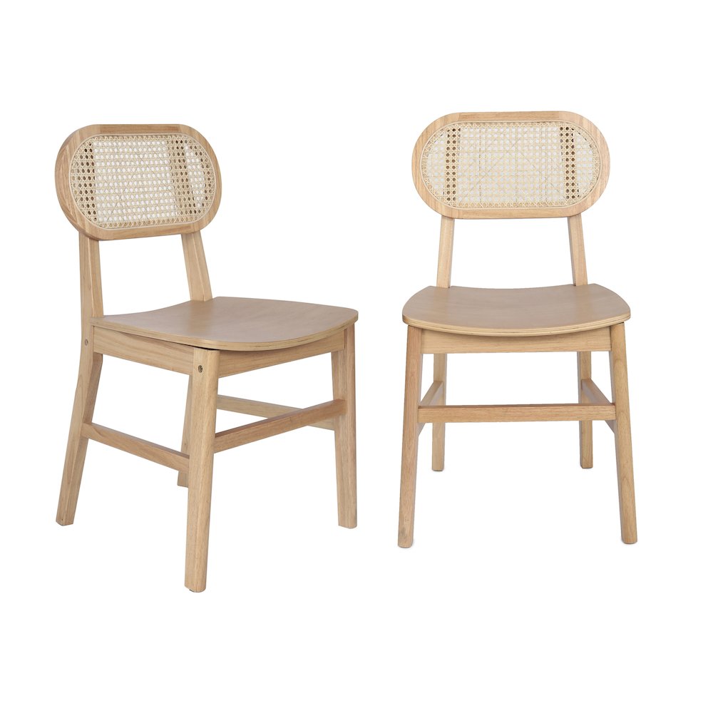 Set of 2 Cane Rattan Dining and Event Chairs with Solid Wood Frame and Seat