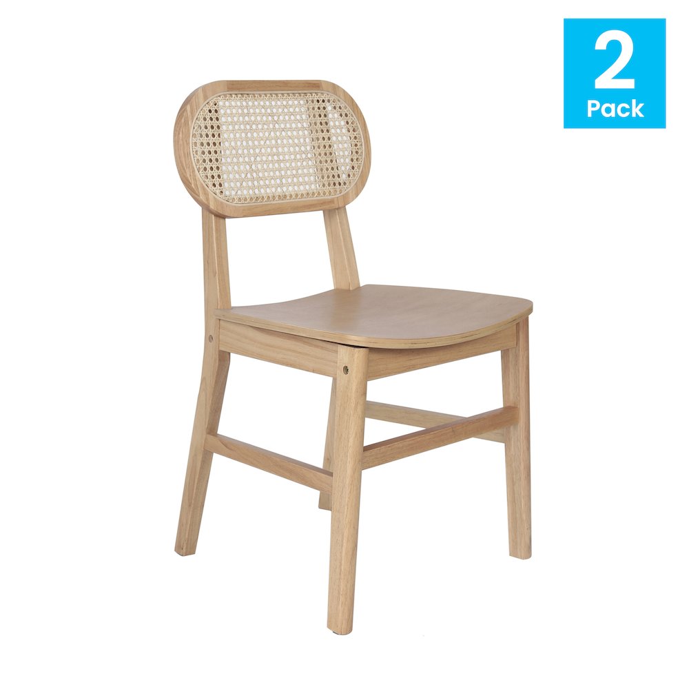 Set of 2 Cane Rattan Dining and Event Chairs with Solid Wood Frame and Seat