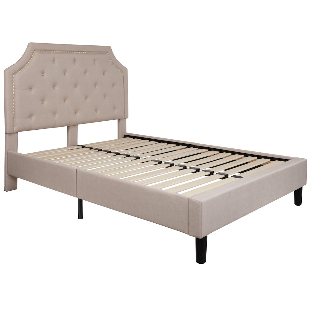 Full Size Tufted Upholstered Platform Bed in Beige Fabric