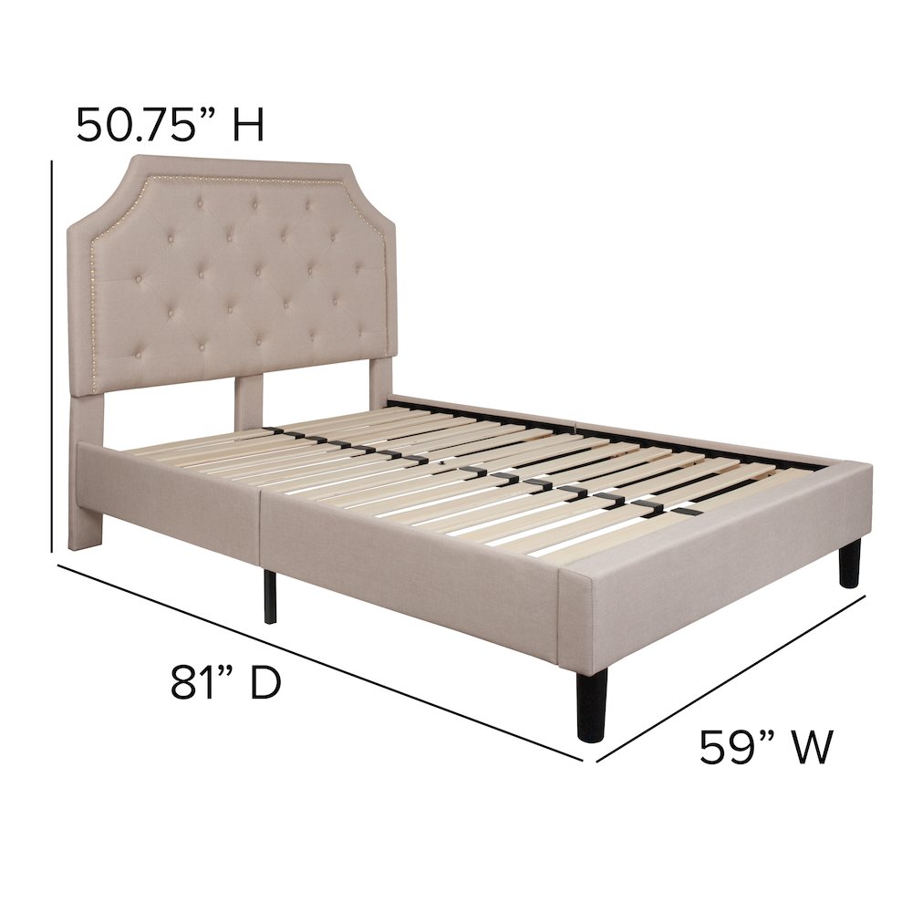 Full Size Tufted Upholstered Platform Bed in Beige Fabric
