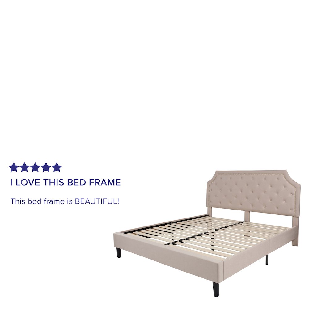 King Size Tufted Upholstered Platform Bed in Beige Fabric