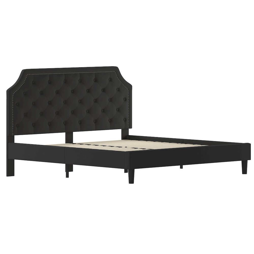 King Size Tufted Upholstered Platform Bed in Black Fabric