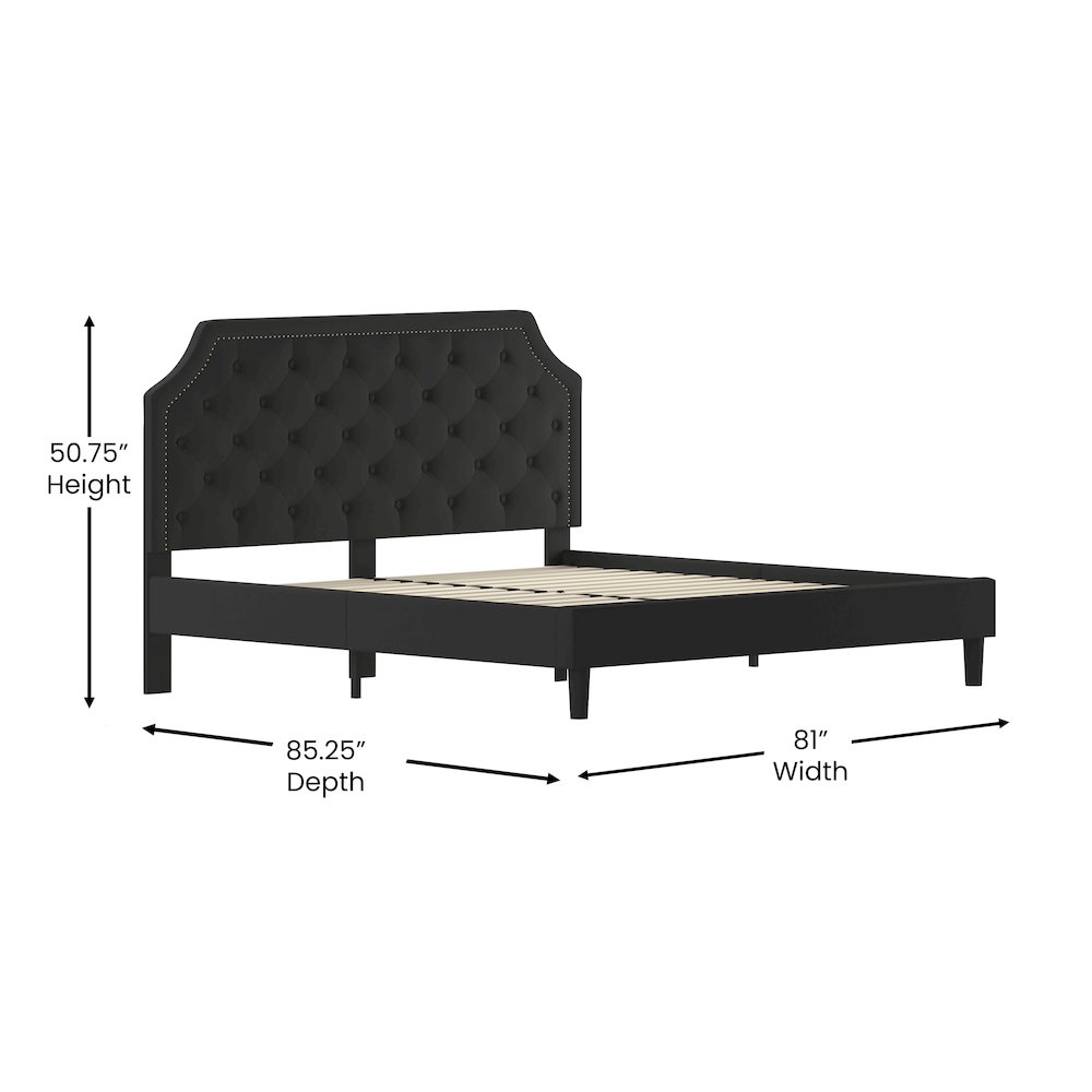 King Size Tufted Upholstered Platform Bed in Black Fabric