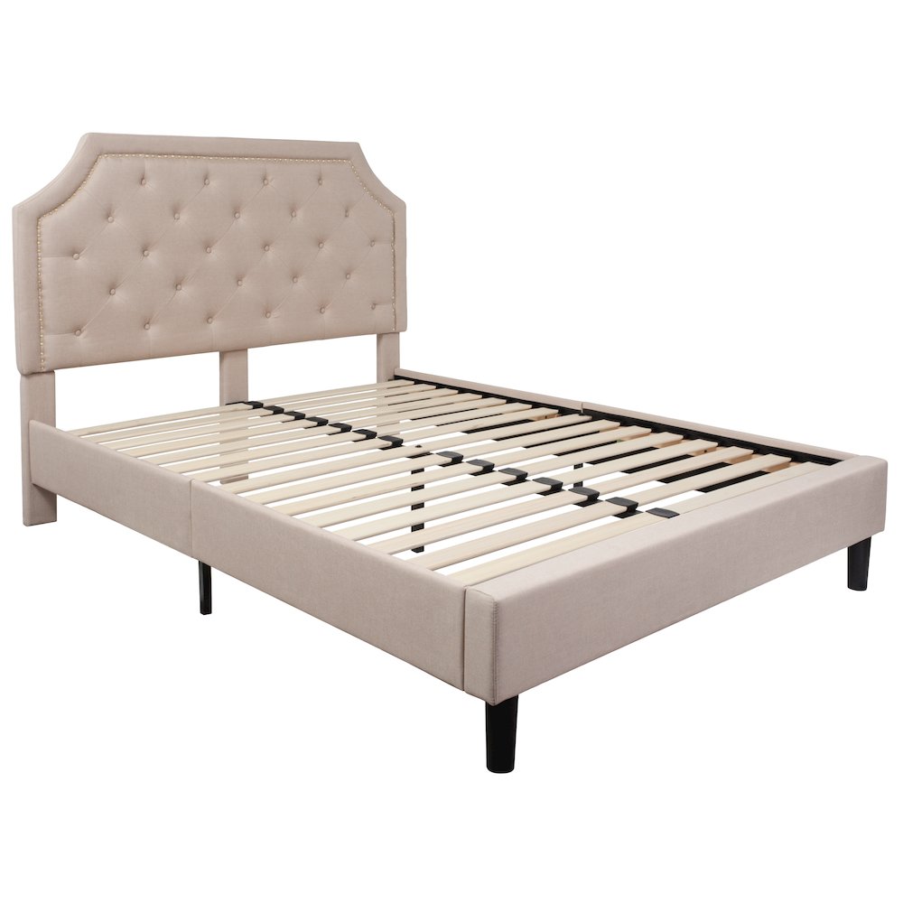 Queen Size Tufted Upholstered Platform Bed in Beige Fabric