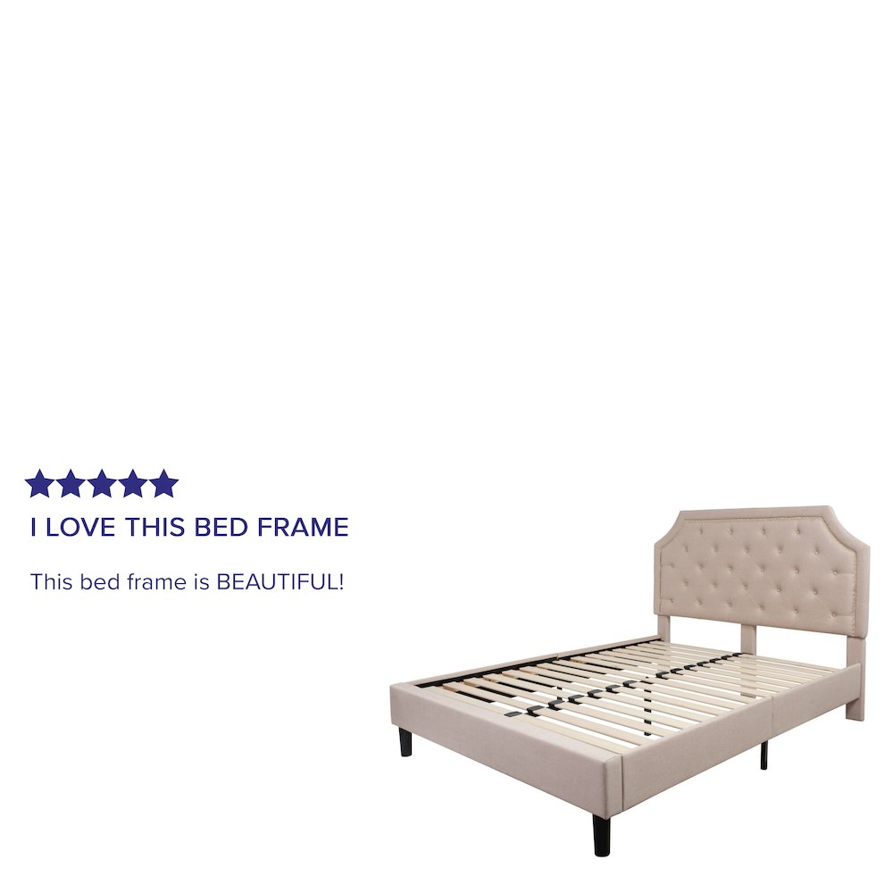 Queen Size Tufted Upholstered Platform Bed in Beige Fabric