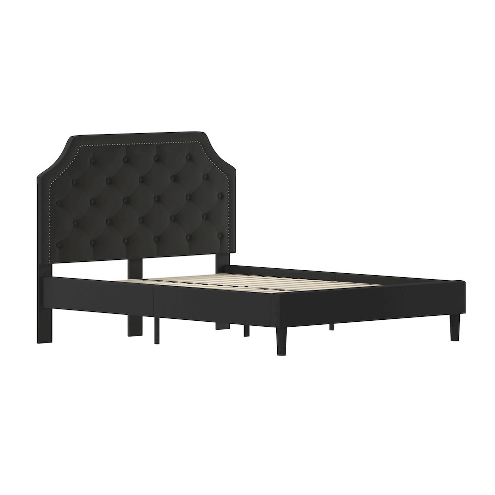 Queen Size Tufted Upholstered Platform Bed in Black Fabric