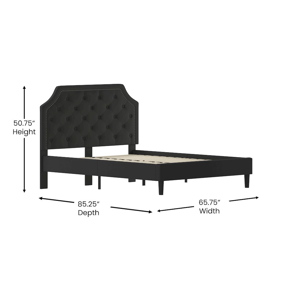 Queen Size Tufted Upholstered Platform Bed in Black Fabric