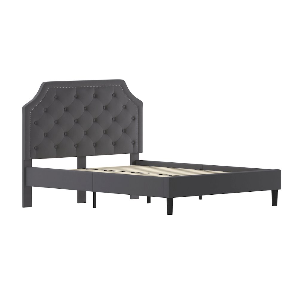 Queen Size Tufted Upholstered Platform Bed in Dark Gray Fabric