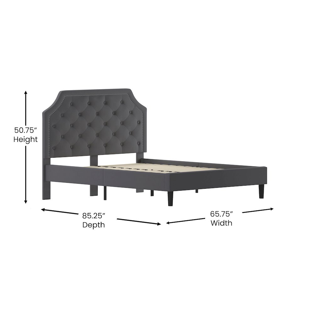 Queen Size Tufted Upholstered Platform Bed in Dark Gray Fabric