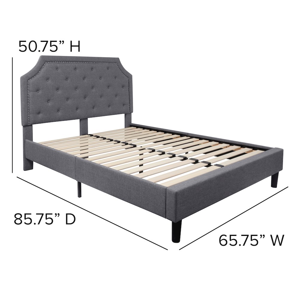 Queen Size Tufted Upholstered Platform Bed in Light Gray Fabric