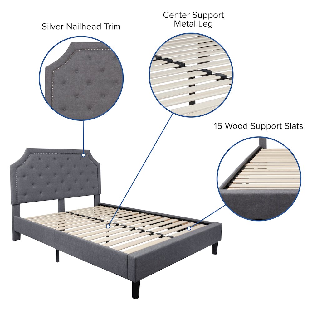 Queen Size Tufted Upholstered Platform Bed in Light Gray Fabric