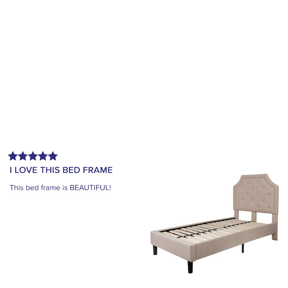 Twin Size Tufted Upholstered Platform Bed in Beige Fabric