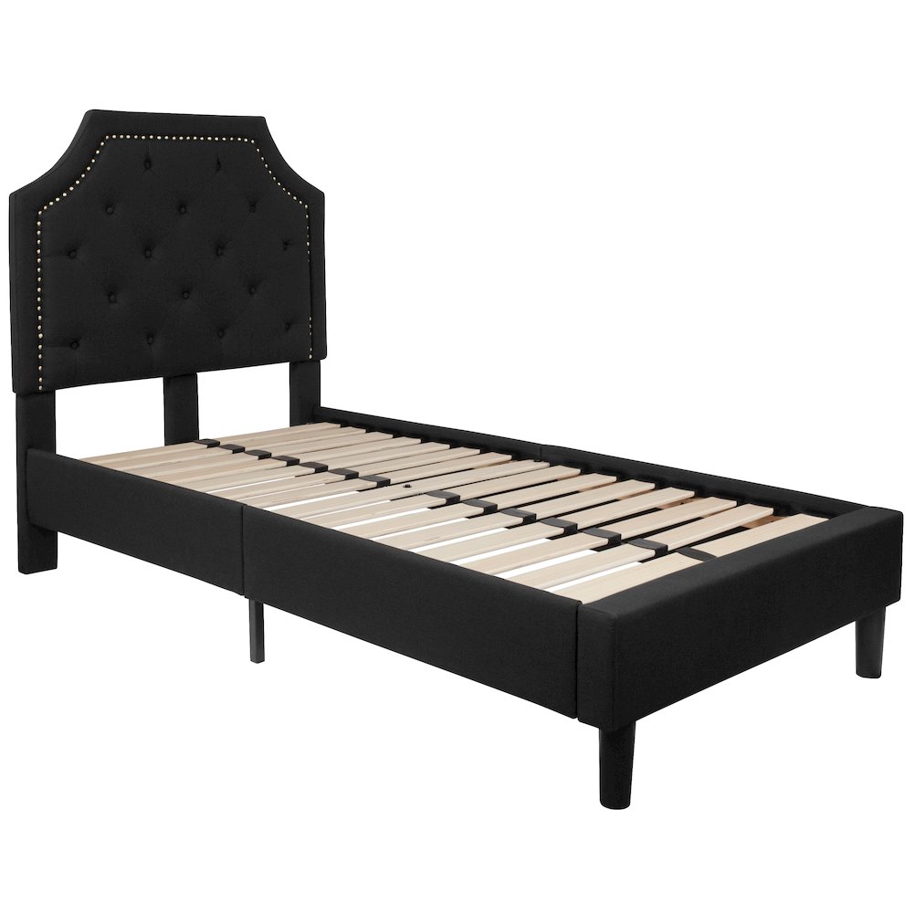 Twin Size Tufted Upholstered Platform Bed in Black Fabric