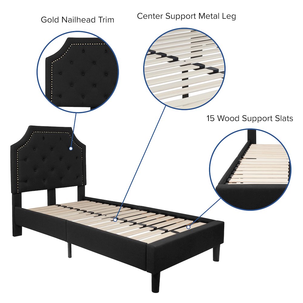 Twin Size Tufted Upholstered Platform Bed in Black Fabric