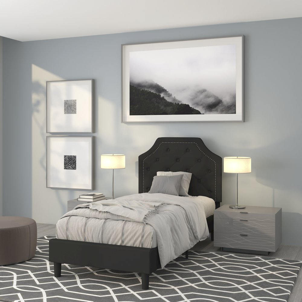 Twin Size Tufted Upholstered Platform Bed in Black Fabric