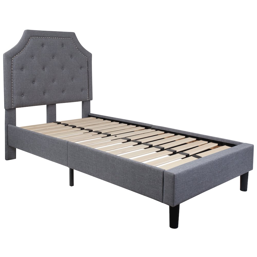 Twin Size Tufted Upholstered Platform Bed in Light Gray Fabric