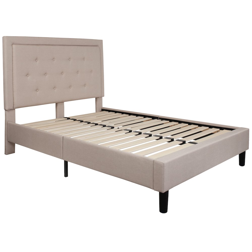 Full Size Tufted Upholstered Platform Bed in Beige Fabric