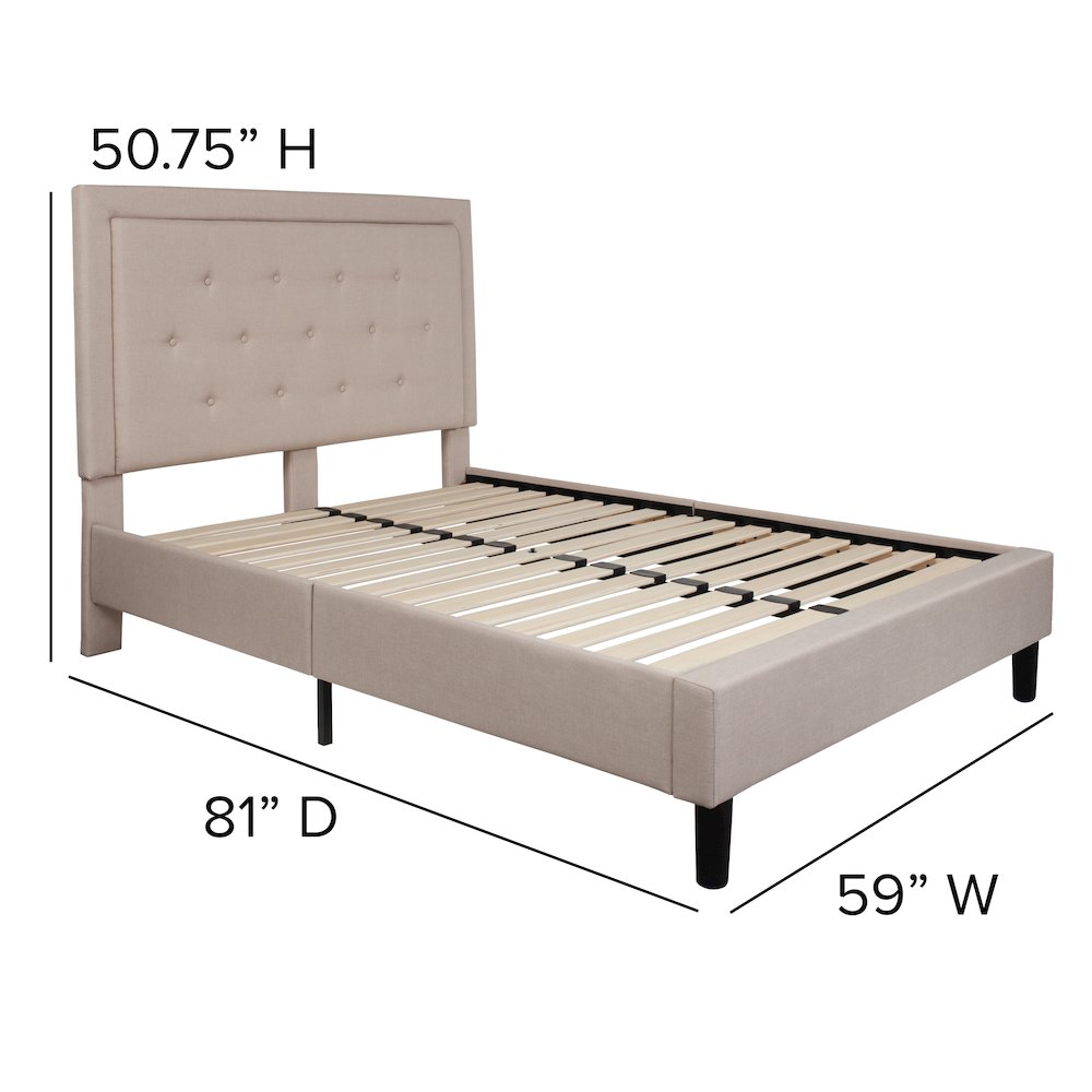 Full Size Tufted Upholstered Platform Bed in Beige Fabric