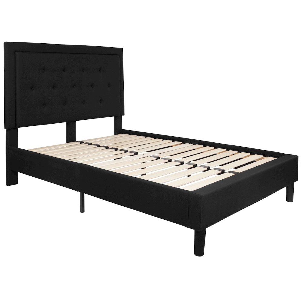 Full Size Tufted Upholstered Platform Bed in Black Fabric