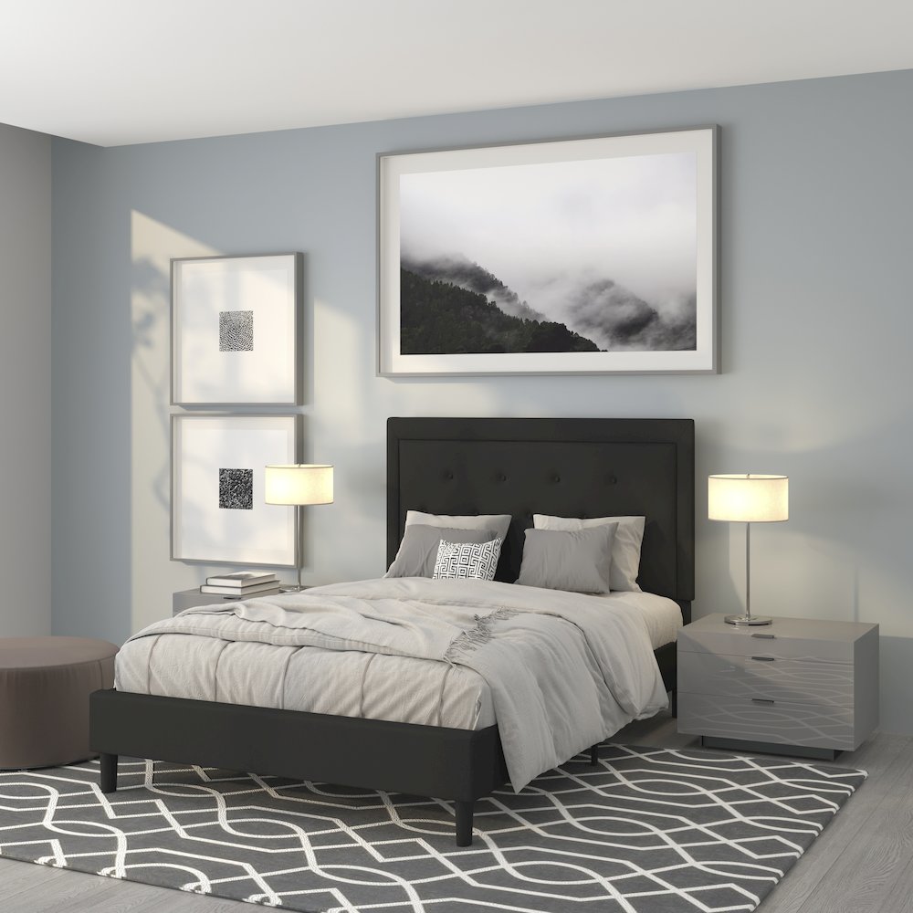 Full Size Tufted Upholstered Platform Bed in Black Fabric